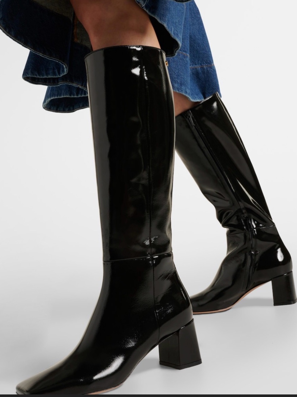 Cider Black Patent Knee-High Block Heel Boots